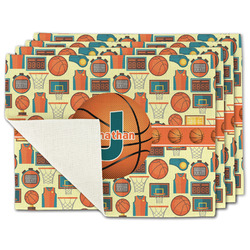 Basketball Single-Sided Linen Placemat - Set of 4 w/ Name or Text