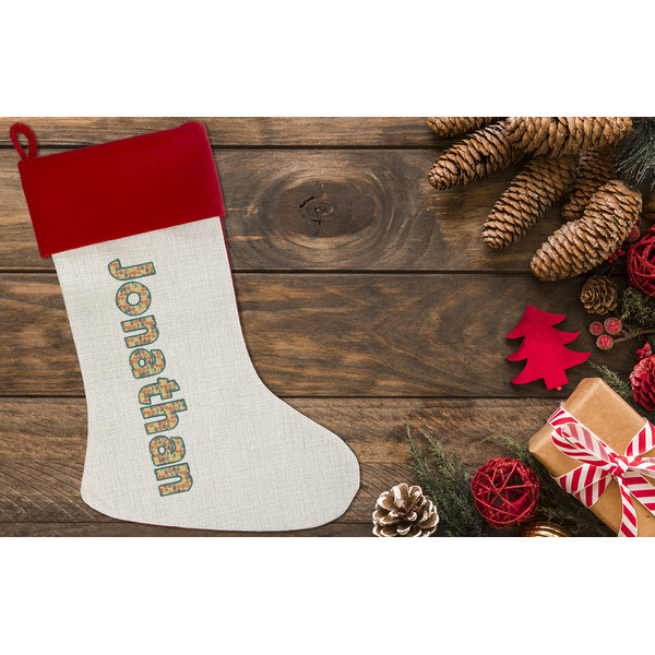 Basketball Linen Stocking w/Red Cuff - Flat Lay (LIFESTYLE)