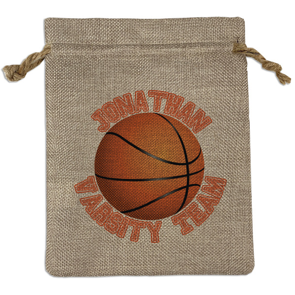Custom Basketball Medium Burlap Gift Bag - Front (Personalized)