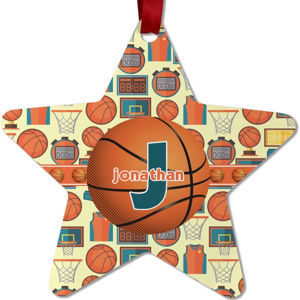 Custom Basketball Metal Star Ornament - Double Sided w/ Name or Text
