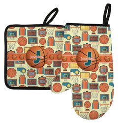 Basketball Left Oven Mitt & Pot Holder Set w/ Name or Text