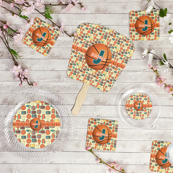Basketball Party Supplies Combination Image - All items - Plates, Coasters, Fans