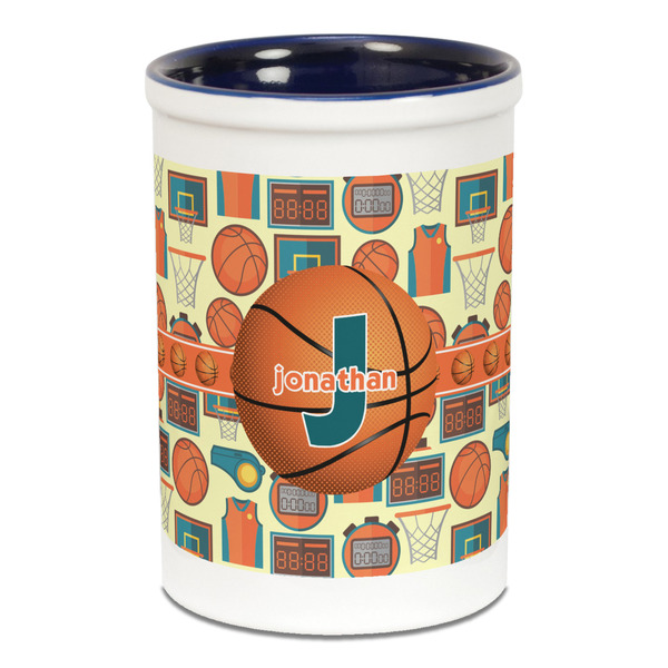 Custom Basketball Ceramic Pencil Holders - Blue