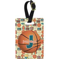 Basketball Plastic Luggage Tag - Rectangular w/ Name or Text