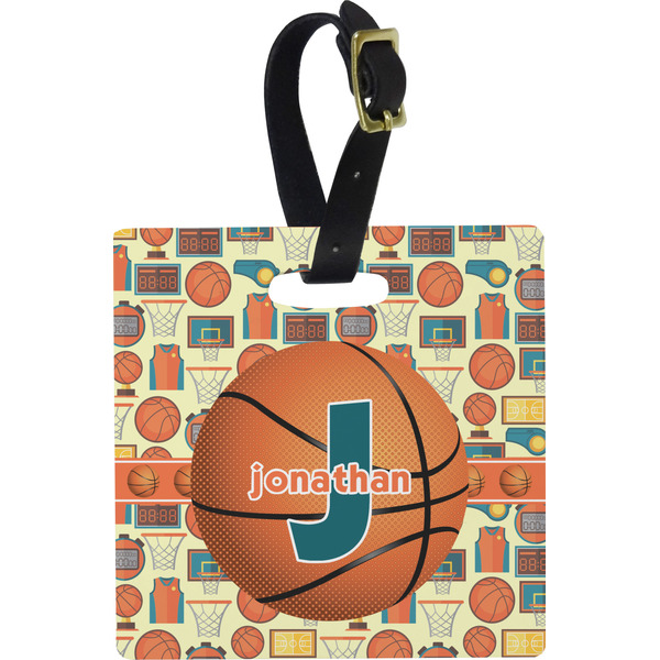 Custom Basketball Plastic Luggage Tag - Square w/ Name or Text