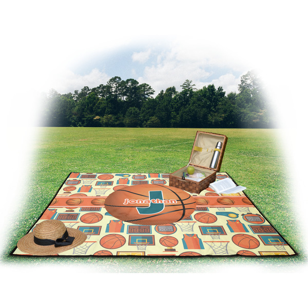 Basketball Picnic Blanket - with Basket Hat and Book - in Use
