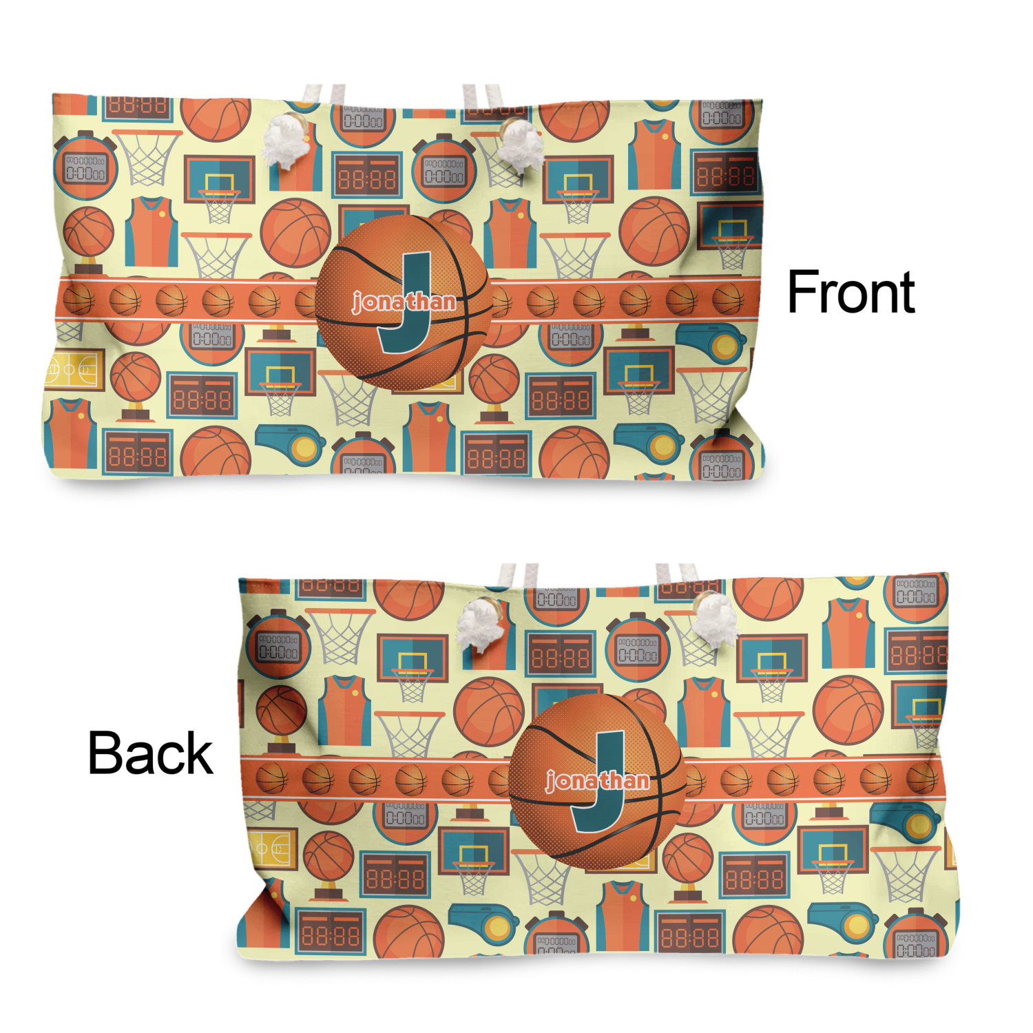 Basketball Large Tote Bag with Rope Handles