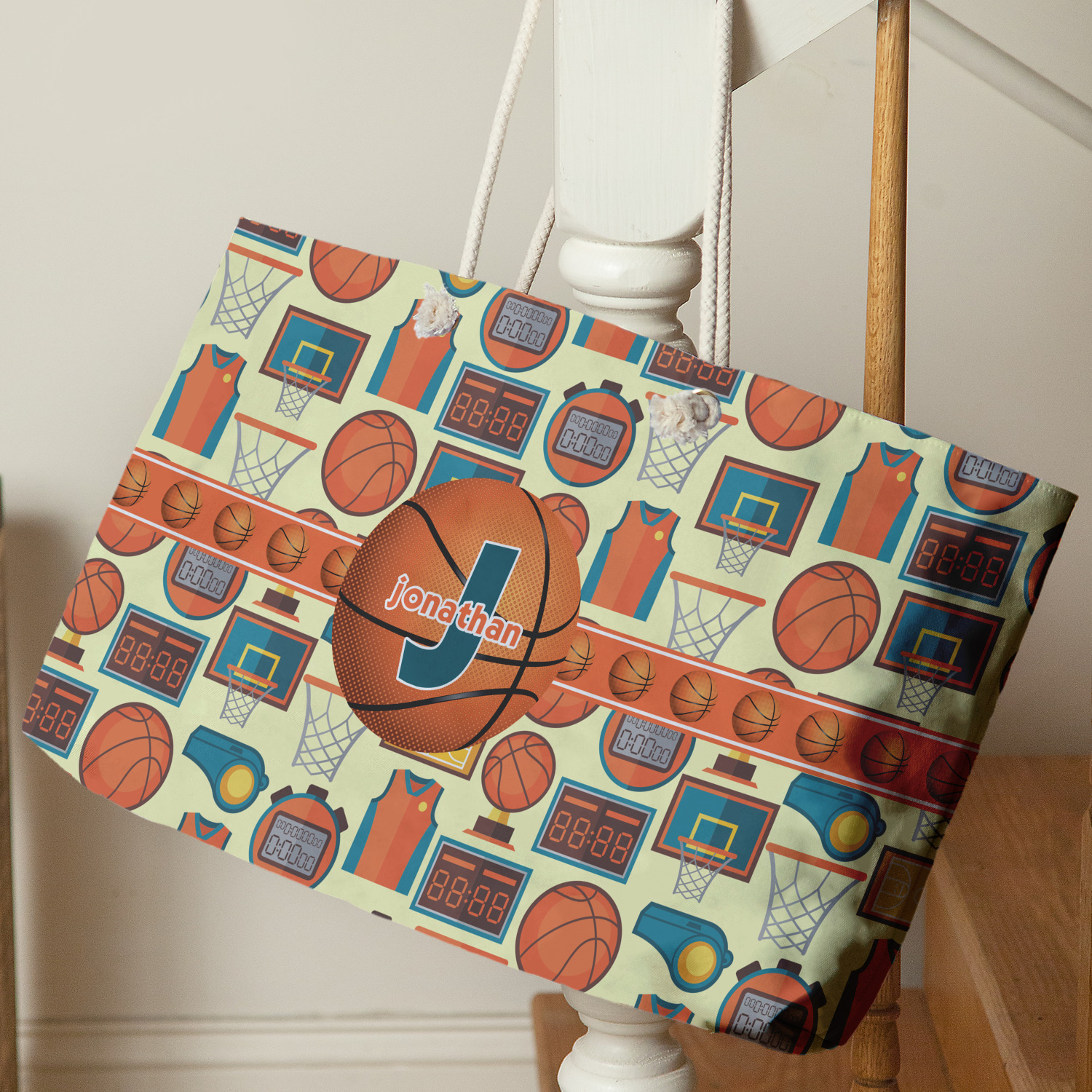 Basketball Large Tote Bag with Rope Handles - Thumbnail 3