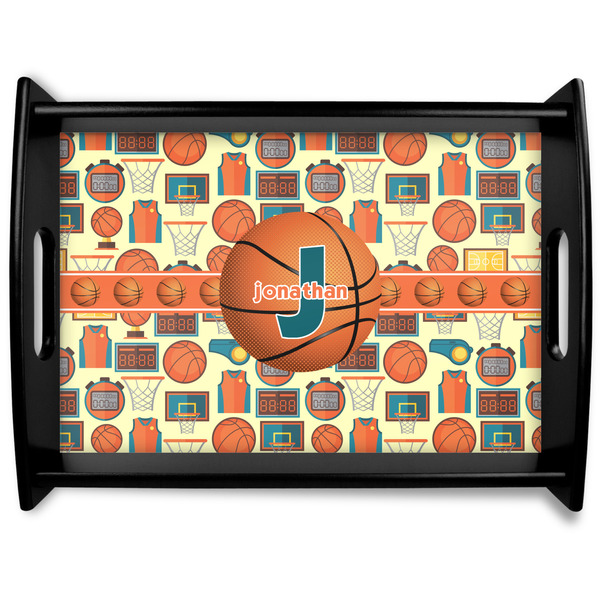 Custom Basketball Black Wooden Tray - Large (Personalized)