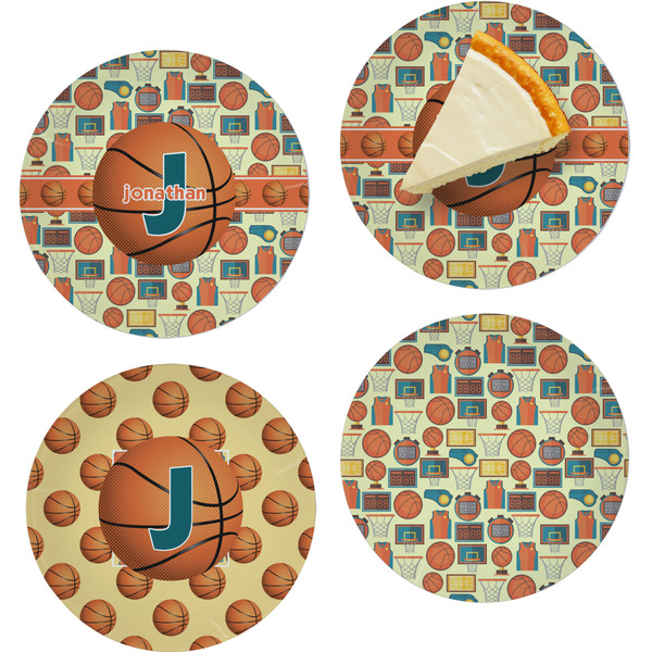 Custom Basketball Set of 4 Glass Appetizer / Dessert Plate 8" (Personalized)
