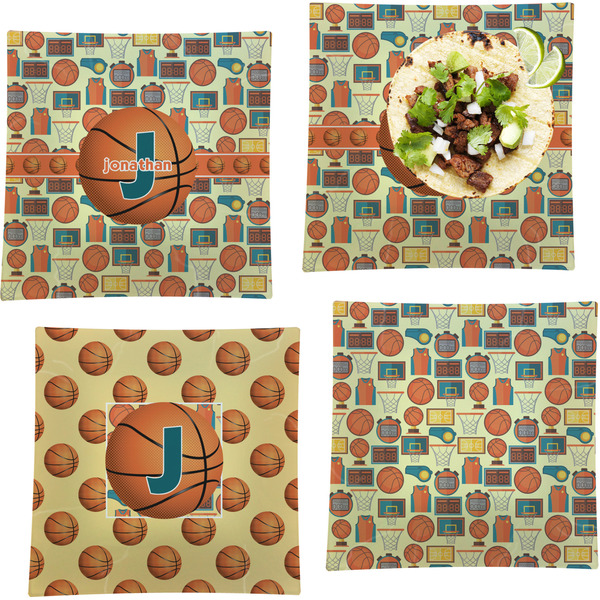 Custom Basketball Set of 4 Glass Square Lunch / Dinner Plate 9.5" (Personalized)