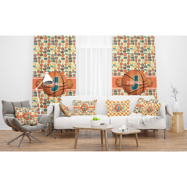 Basketball Sheer and Custom Curtains in Room with Matching Pillows