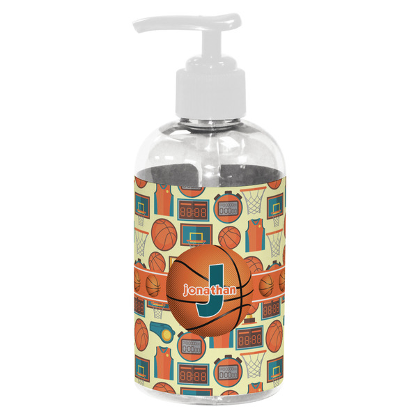 Custom Basketball Plastic Soap / Lotion Dispenser (8 oz - Small - White) (Personalized)