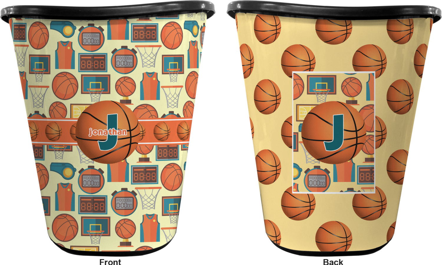 Basketball Waste Basket Double Sided (Black) (Personalized
