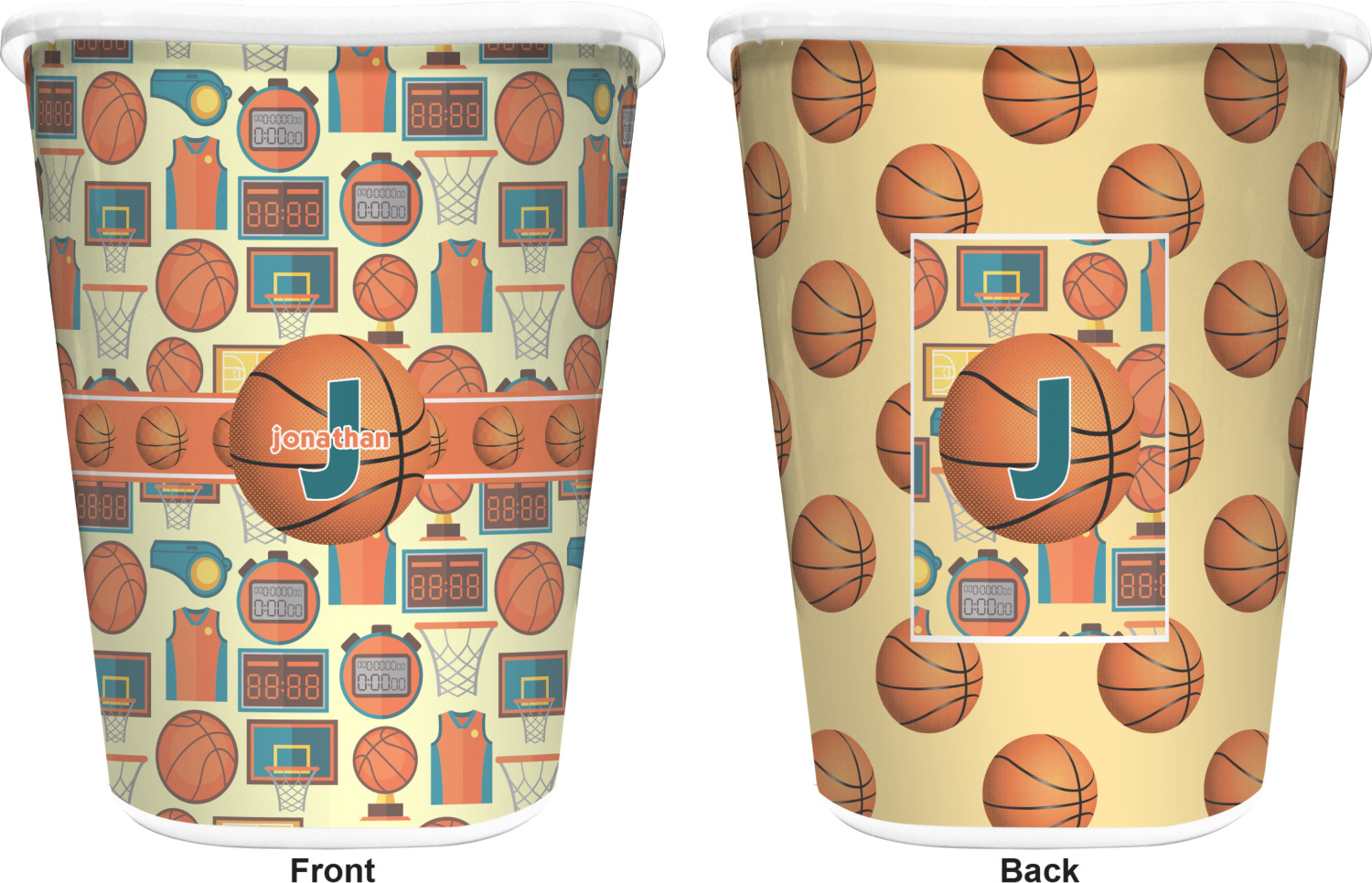 Basketball Waste Basket Double Sided (White) (Personalized
