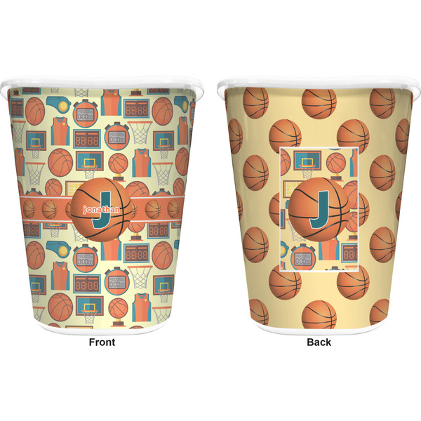 Basketball Trash Can White - Front and Back - Apvl