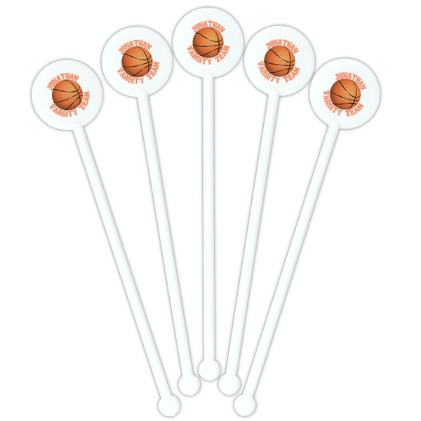 Basketball White Plastic 5.5" Stir Stick - Fan View