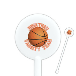 Basketball 5.5" Round Plastic Stir Sticks - White - Single Sided (Personalized)