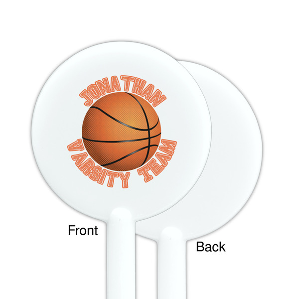 Basketball White Plastic 5.5" Stir Stick - Single Sided - Round - Front & Back