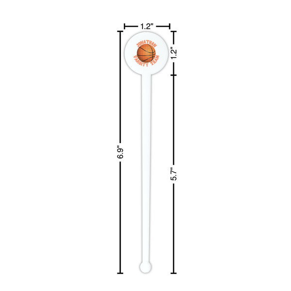 Basketball White Plastic 7" Stir Stick - Round - Dimensions