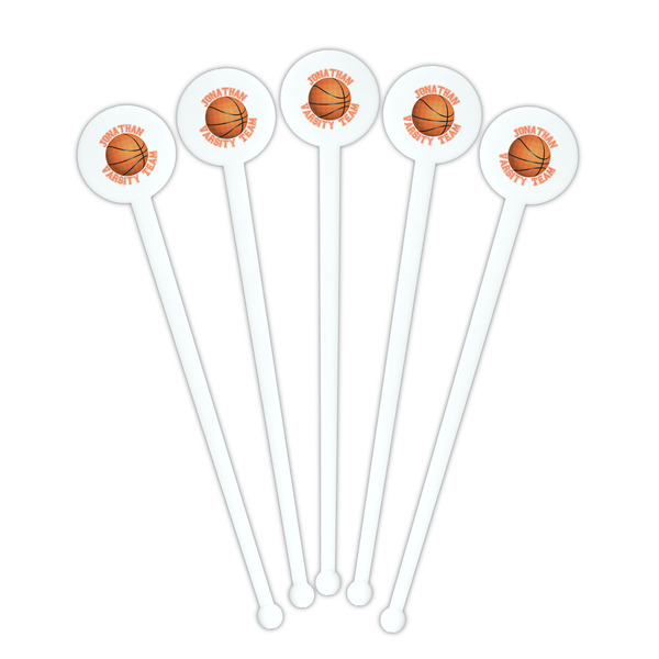 Basketball White Plastic 7" Stir Stick - Round - Fan View