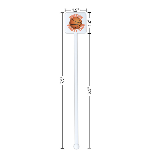 Basketball White Plastic Stir Stick - Square - Dimensions