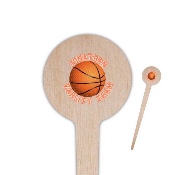 Custom Basketball 4" Round Wooden Food Picks - Double Sided (Personalized)