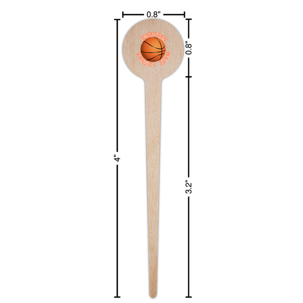 Basketball Wooden 4" Food Pick - Round - Dimensions