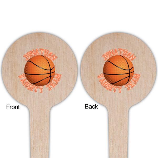 Basketball Wooden 4" Food Pick - Round - Double Sided - Front & Back