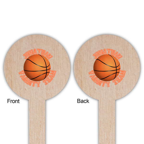 Basketball Wooden 6" Food Pick - Round - Double Sided - Front & Back