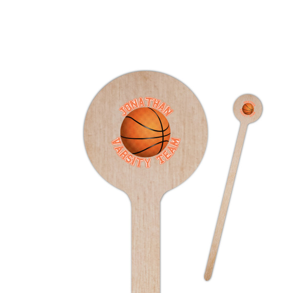 Custom Basketball 6" Round Wooden Stir Sticks - Single Sided (Personalized)