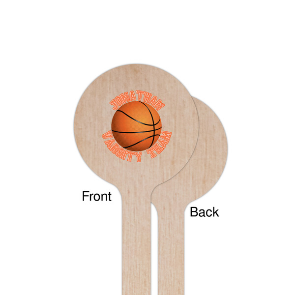 Basketball Wooden 7.5" Stir Stick - Round - Single Sided - Front & Back