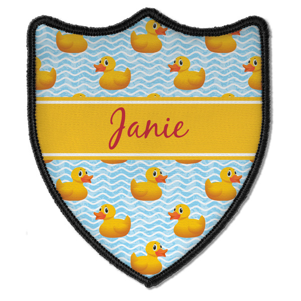 Custom Rubber Duckie Iron On Shield Patch B w/ Name or Text