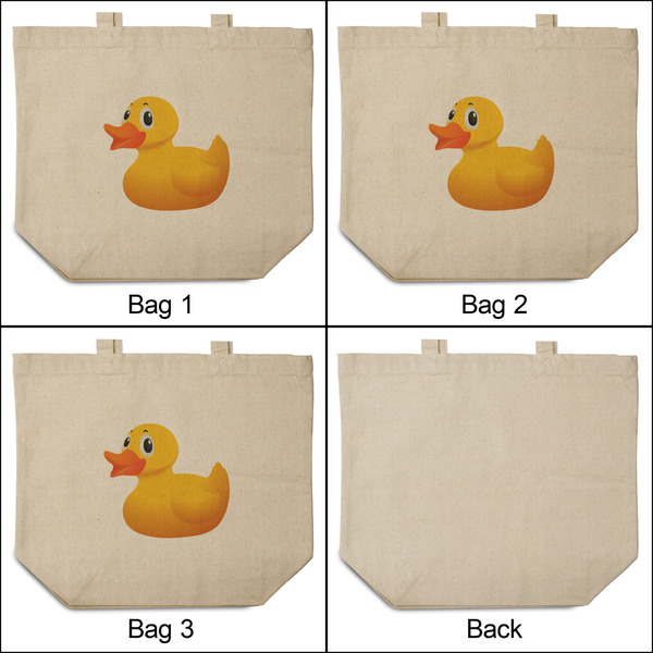Rubber Duckie 3 Reusable Cotton Grocery Bags - Front & Back View