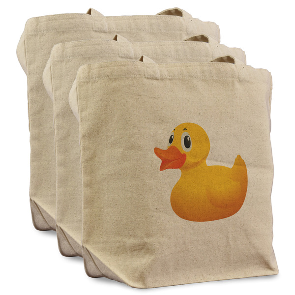 Custom Rubber Duckie Reusable Cotton Grocery Bags - Set of 3