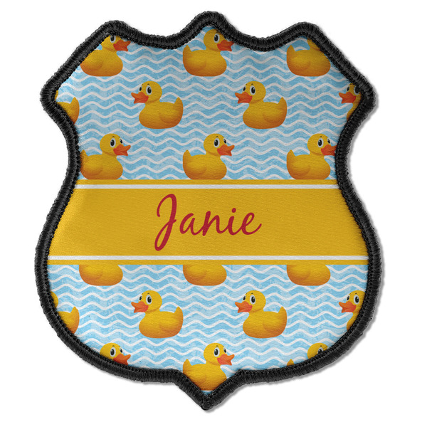 Custom Rubber Duckie Iron On Shield Patch C w/ Name or Text