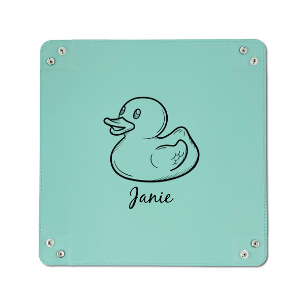 Rubber Duckie 6" x 6" Teal Leatherette Snap Up Tray - APPROVAL