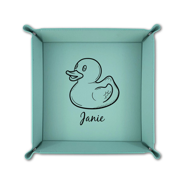 Rubber Duckie 6" x 6" Teal Leatherette Snap Up Tray - FOLDED UP