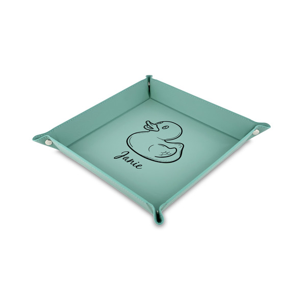 Custom Rubber Duckie 6" x 6" Teal Faux Leather Valet Tray (Personalized)