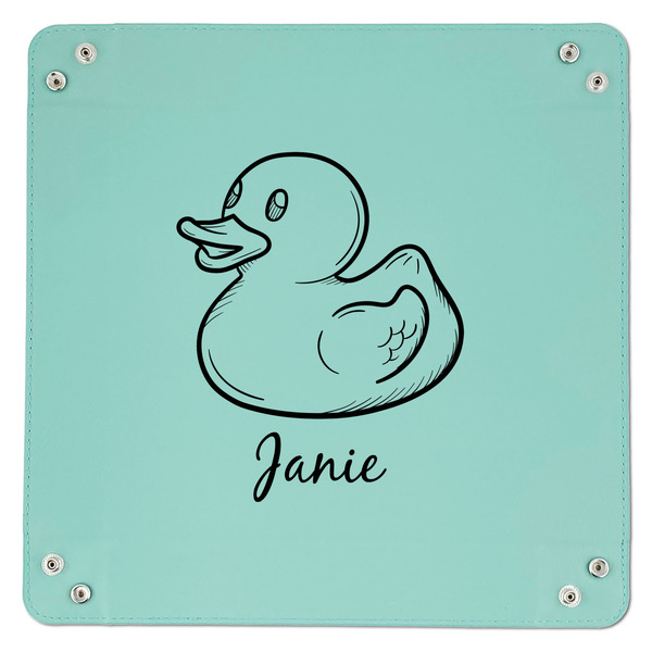 Rubber Duckie 9" x 9" Teal Leatherette Snap Up Tray - APPROVAL