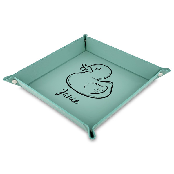 Custom Rubber Duckie 9" x 9" Teal Faux Leather Valet Tray (Personalized)