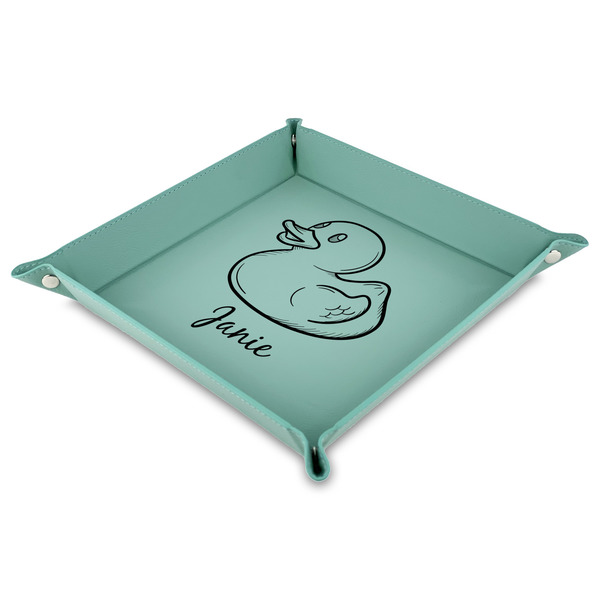 Custom Rubber Duckie Faux Leather Dice Tray - 9" x 9"  - Teal (Personalized)