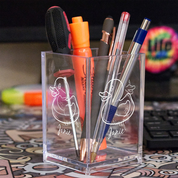 Rubber Duckie Acrylic Pen Holder - In Context