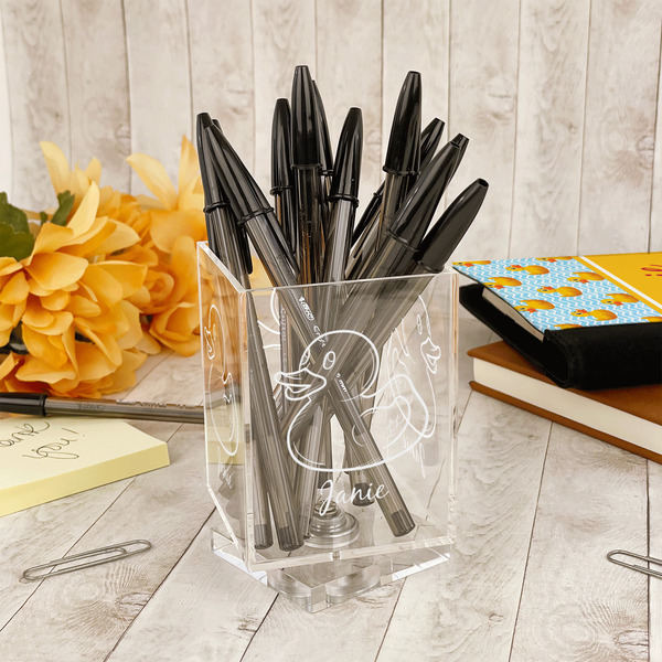 Rubber Duckie Acrylic Pencil Holder - IN CONTEXT