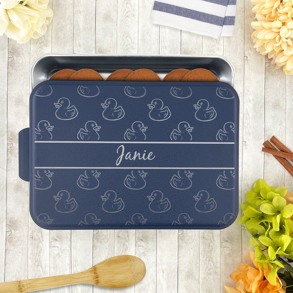 Rubber Duckie Aluminum Baking Pan - Navy Lid - LIFESTYLE