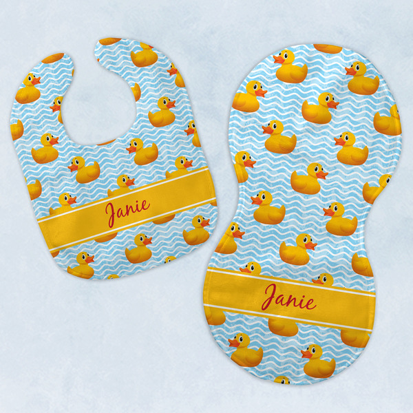 Custom Rubber Duckie Baby Bib & Burp Set w/ Name or Text