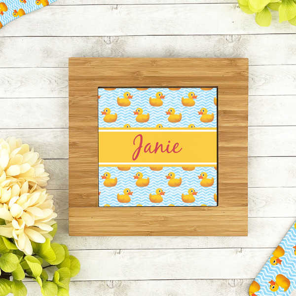 Rubber Duckie Bamboo Trivet with 6" Tile - LIFESTYLE