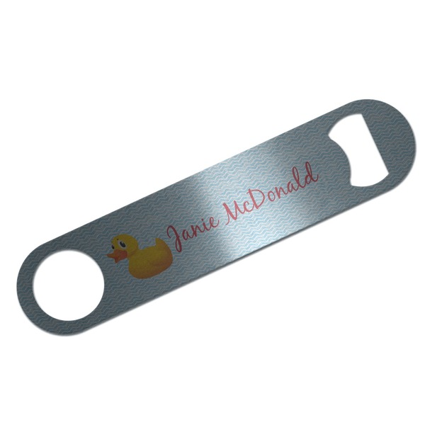 Custom Rubber Duckie Bar Bottle Opener - Silver w/ Name or Text