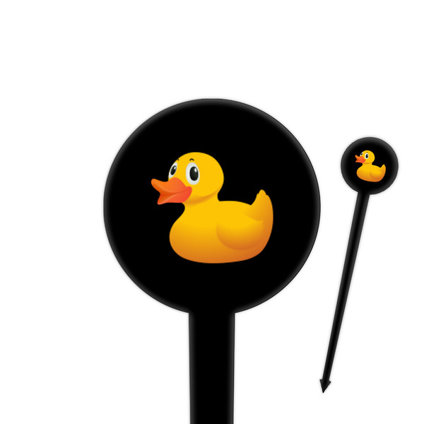 Custom Rubber Duckie 4" Round Plastic Food Picks - Black - Single Sided