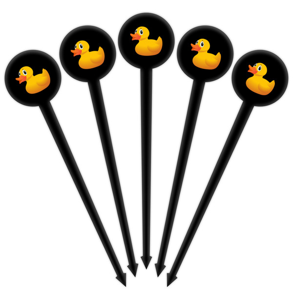 Rubber Duckie Black Plastic 4" Food Pick - Round - Fan View